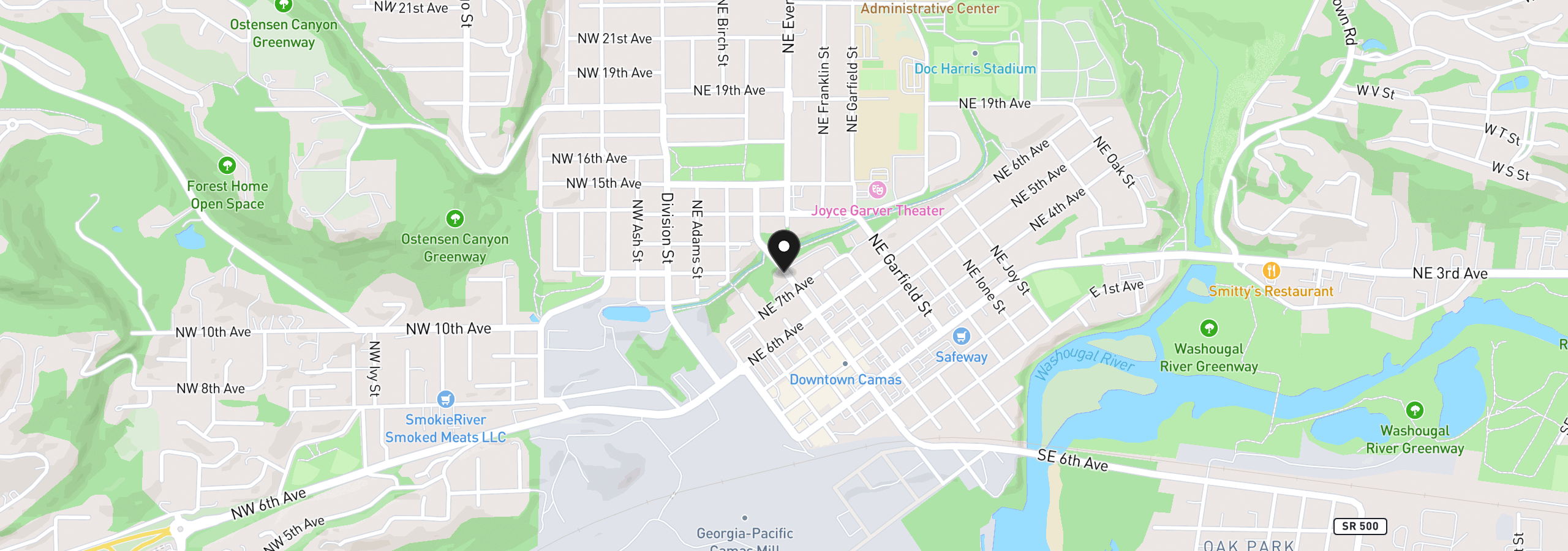 Map showing the location of 727 NE Dallas St, Camas, Wa 98607