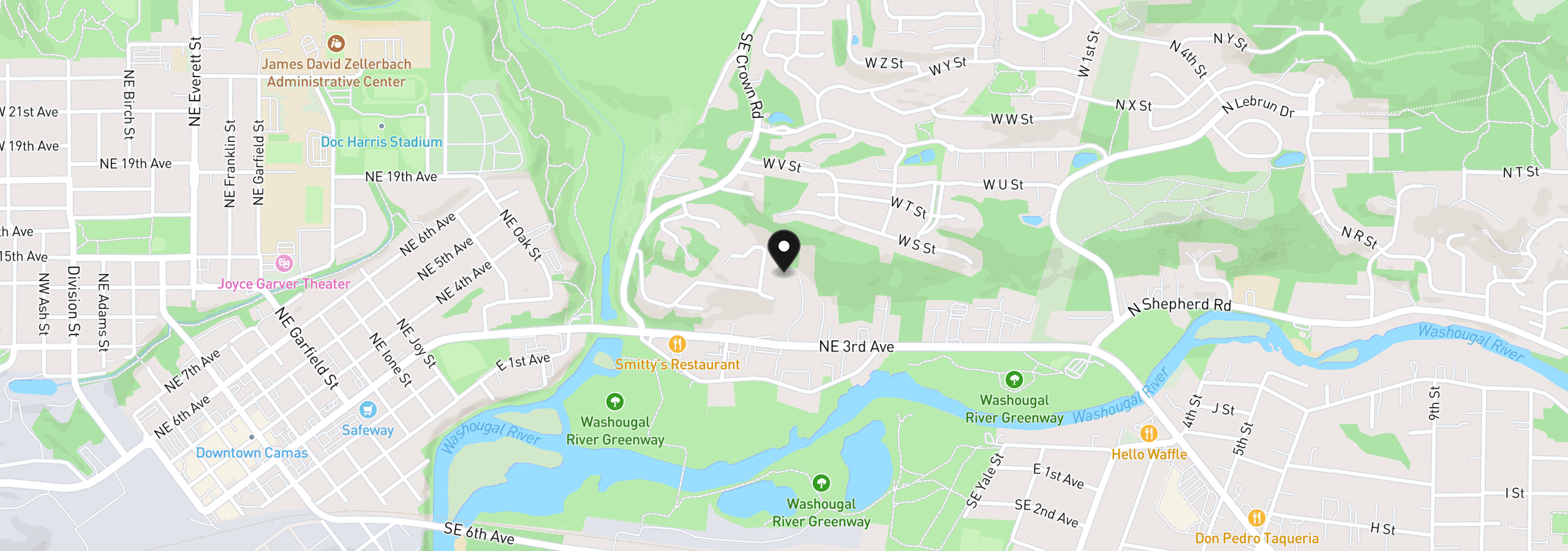 Map showing the location of 2193 NE 3rd Ave, Camas, Wa 98607
