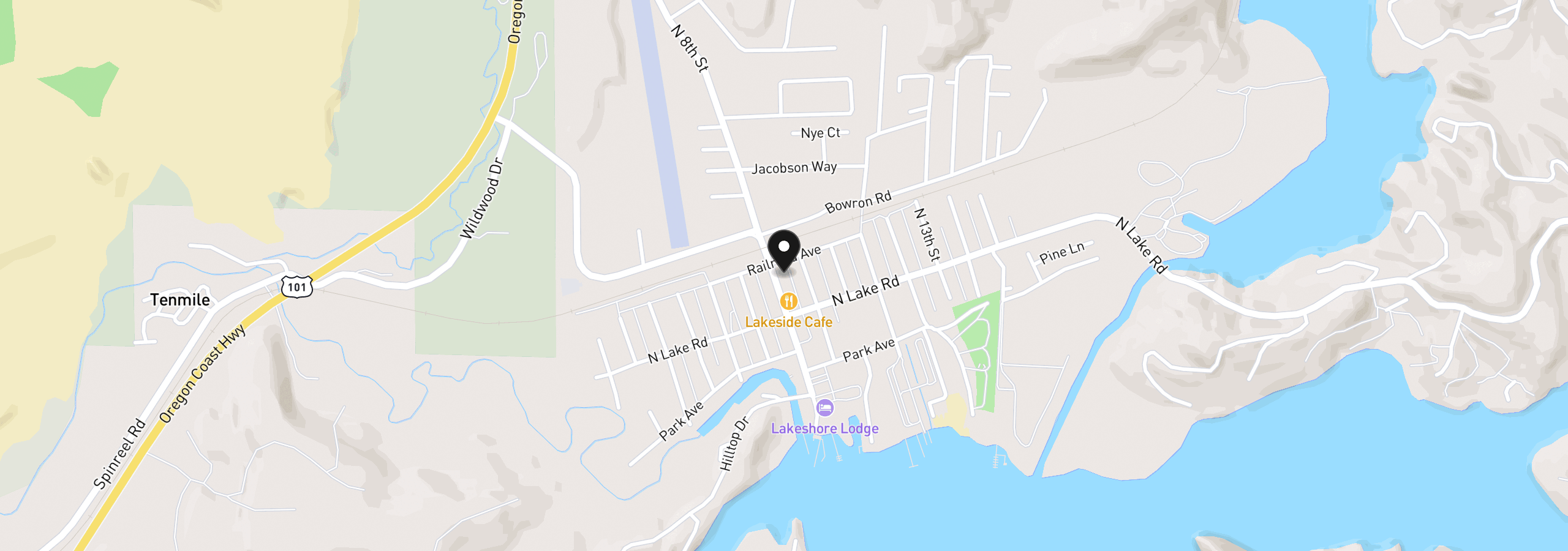 Map showing the location of 160 N 8th St, Lakeside, OR 97449