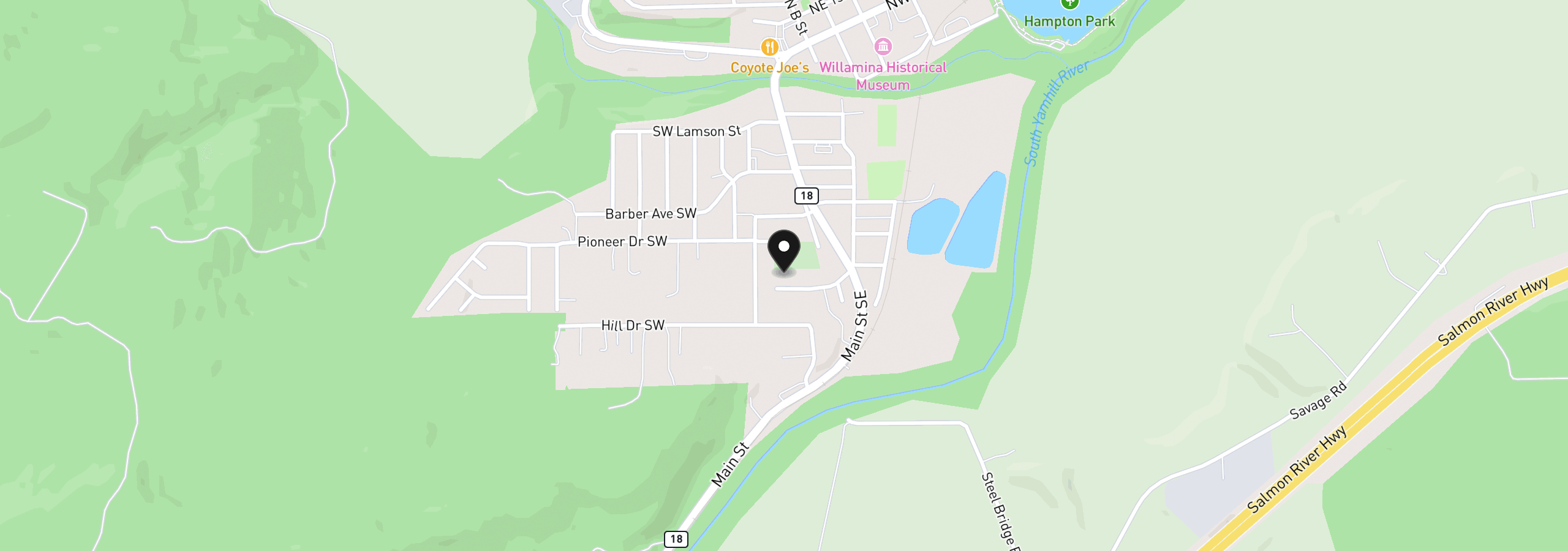 Map showing the location of 320 SW Ivy St, Willamina, OR 97396