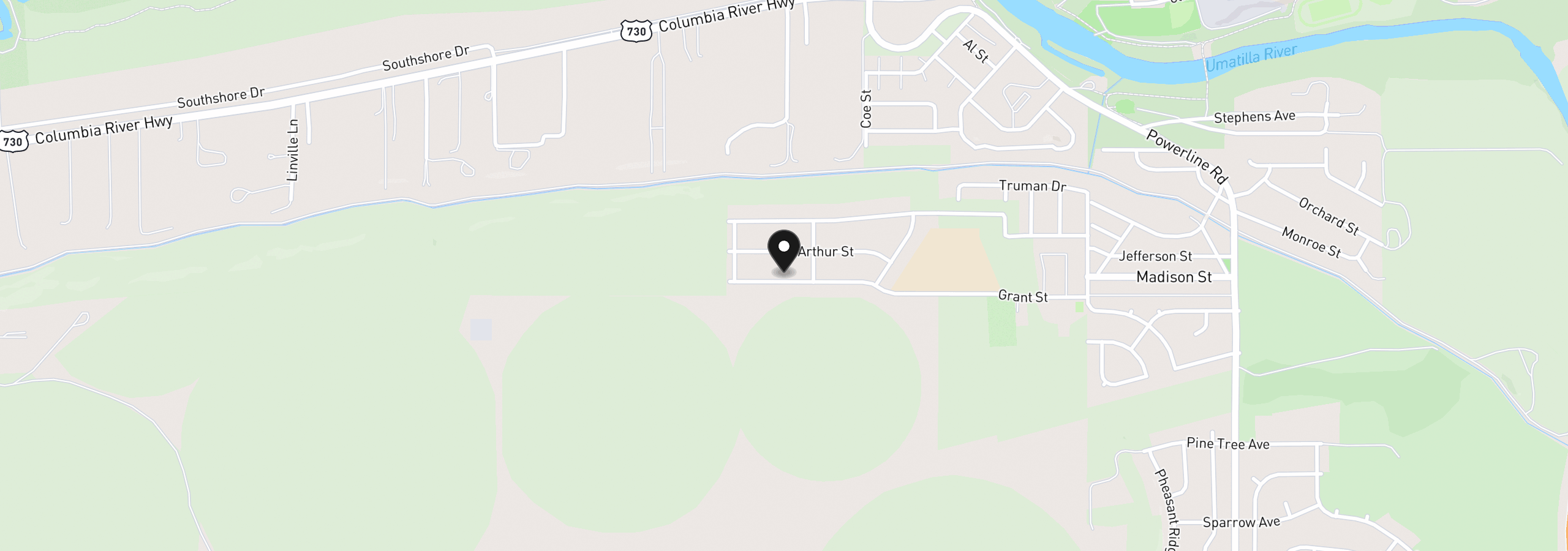 Map showing the location of 613 Grant St, Umatilla, OR 97882