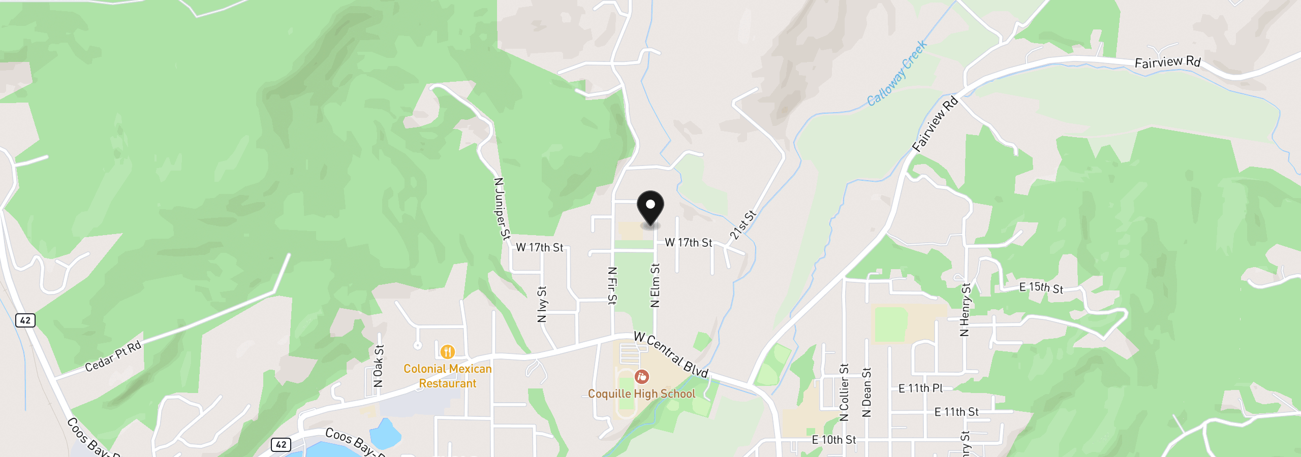 Map showing the location of 1735 N Elm St, Coquille, OR 97423