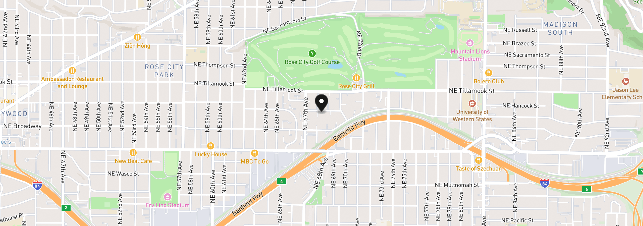 Map showing the location of 6810 NE Hancock St, Portland, OR 97213