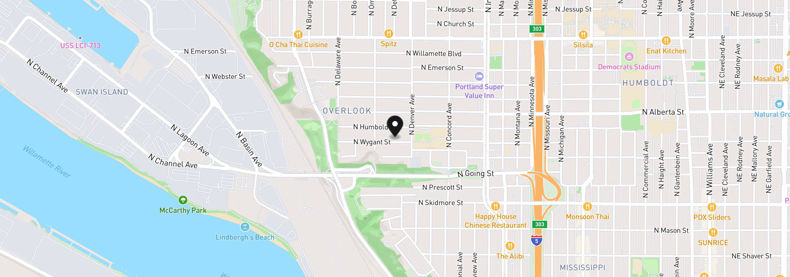 Map showing the location of 2055 N Wygant St, Portland, OR 97217