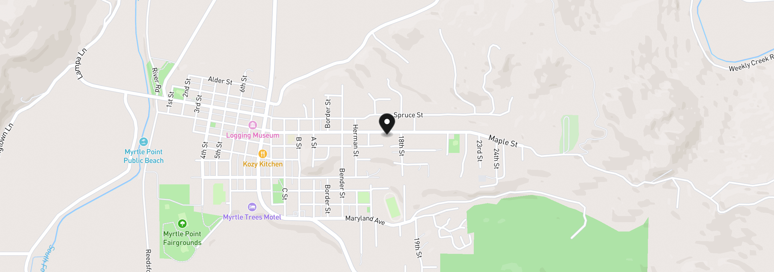 Map showing the location of 1704 Maple St, Myrtle Point, OR 97458