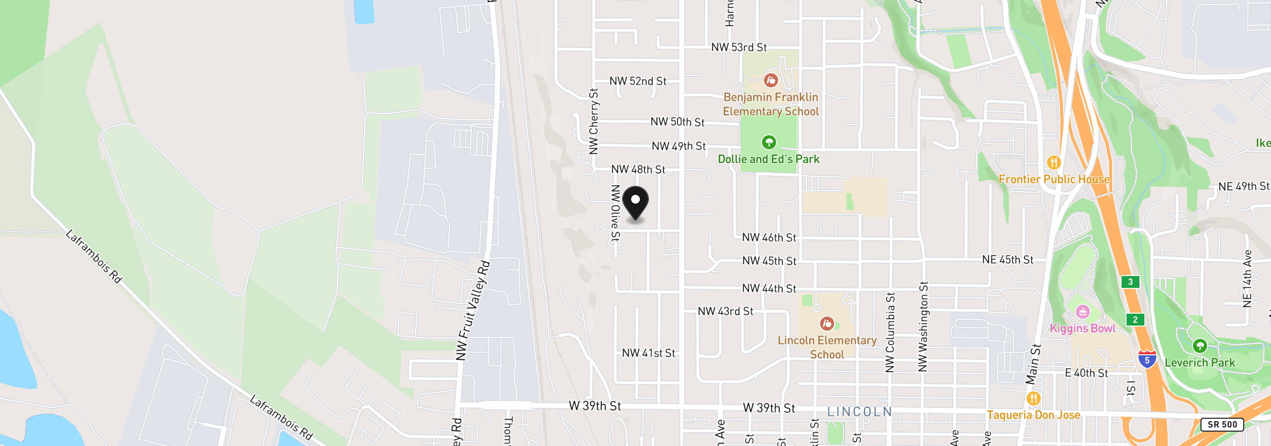 Map showing the location of 1260 NW 46th St, Vancouver, Wa 98663