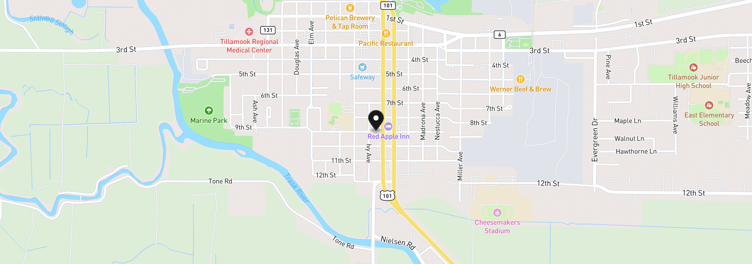 Map showing the location of Ocean St, Rockaway Beach, OR 97136