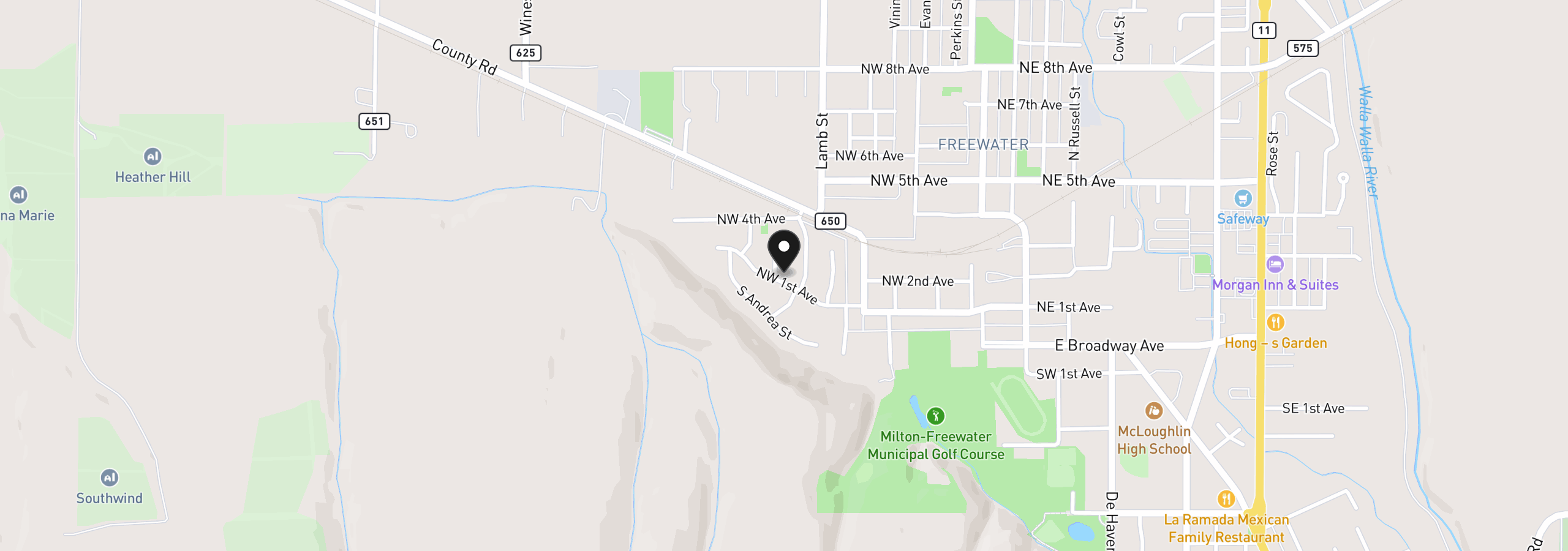 Map showing the location of 756 NW 1st Ave, Milton-Freewater, OR 97862