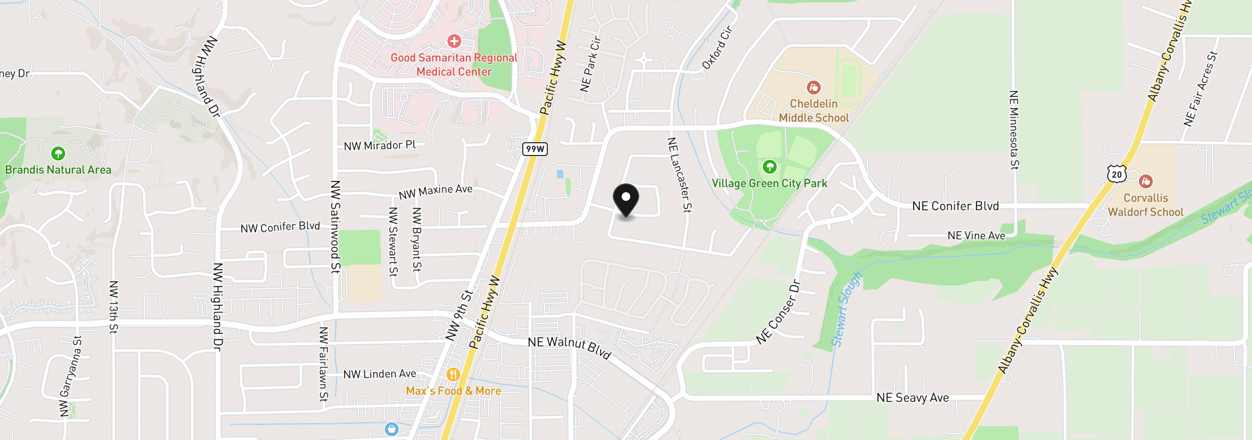 Map showing the location of 220 NE Cambridge Cir, Corvallis, OR 97330