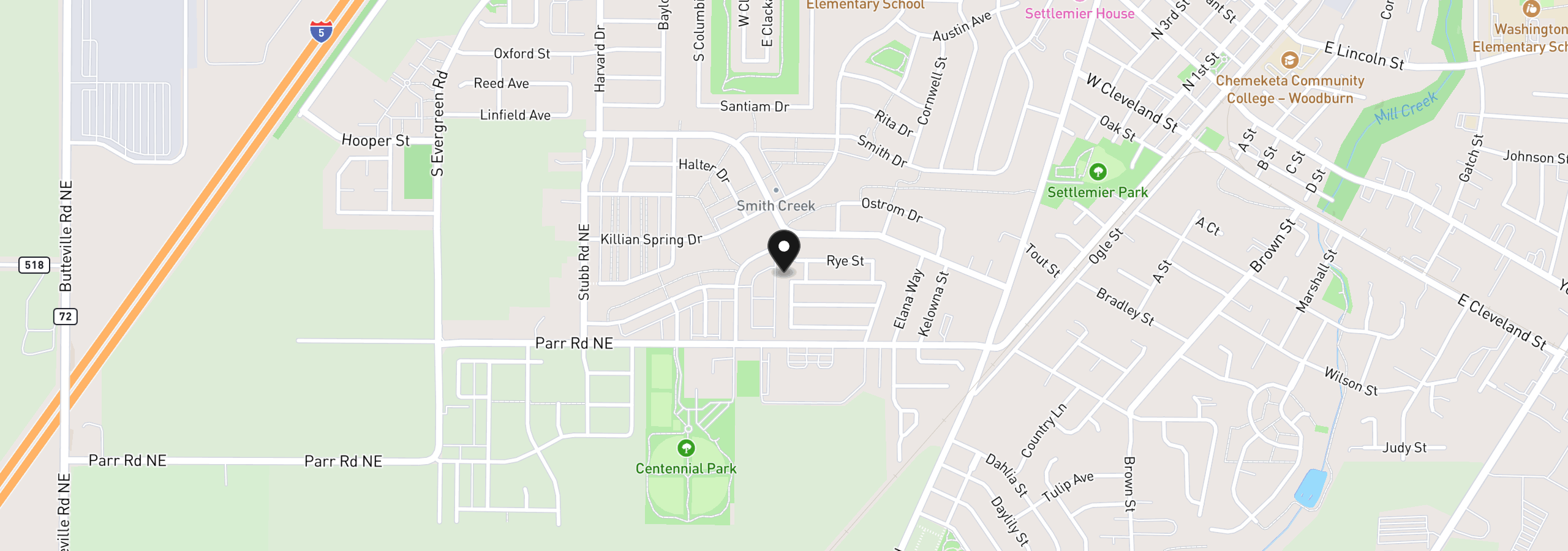 Map showing the location of 733 Fescue Ave 29, Woodburn, OR 97071