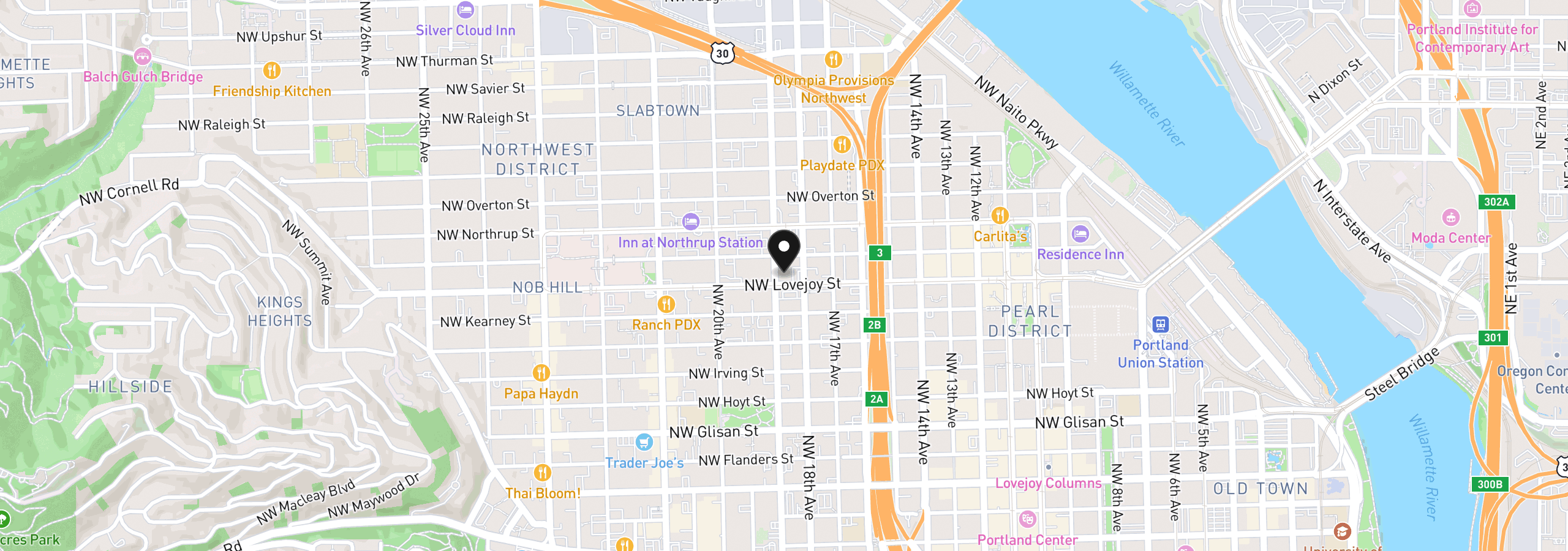 Map showing the location of 1829 NW Lovejoy St 103, Portland, OR 97209