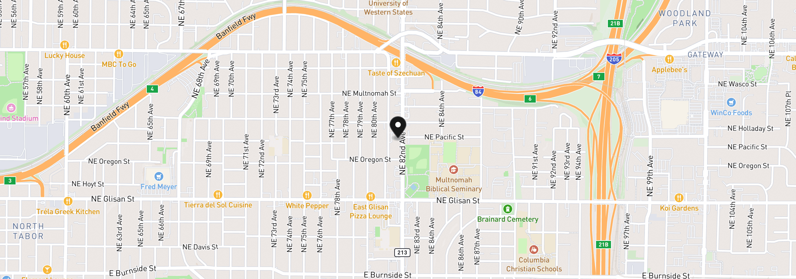Map showing the location of 900 NE 81st Ave 103, Portland, OR 97213