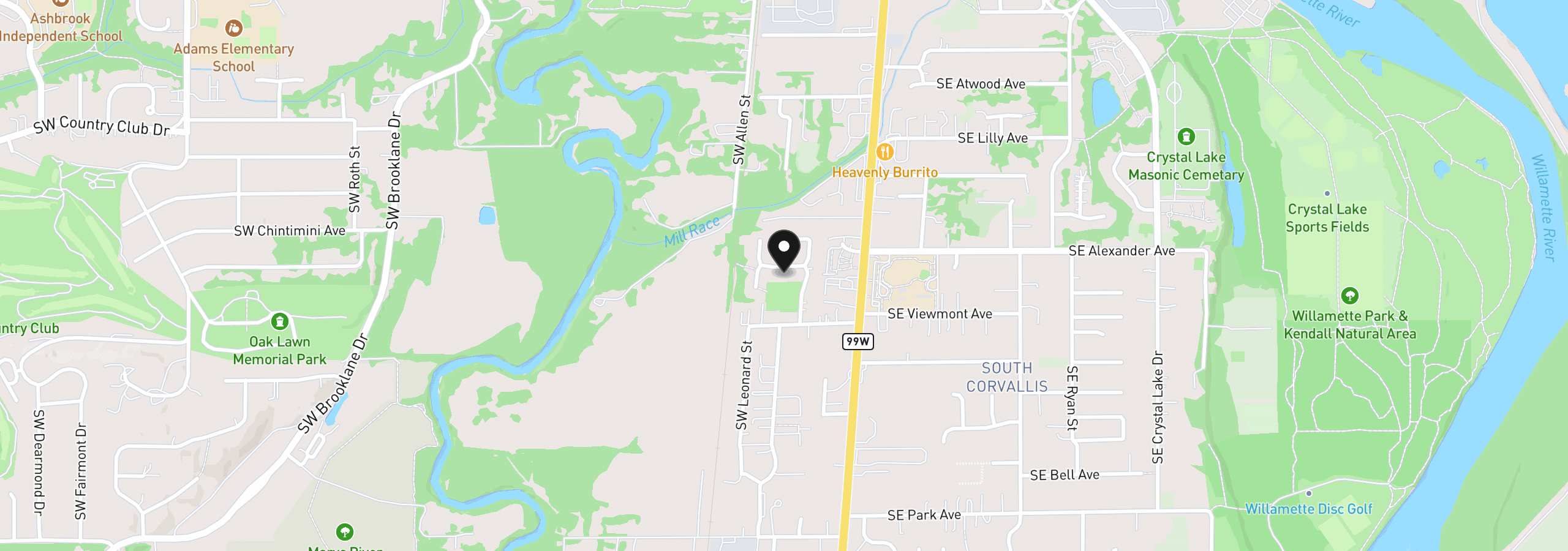 Map showing the location of 352 SW Butterfield Pl, Corvallis, OR 97333