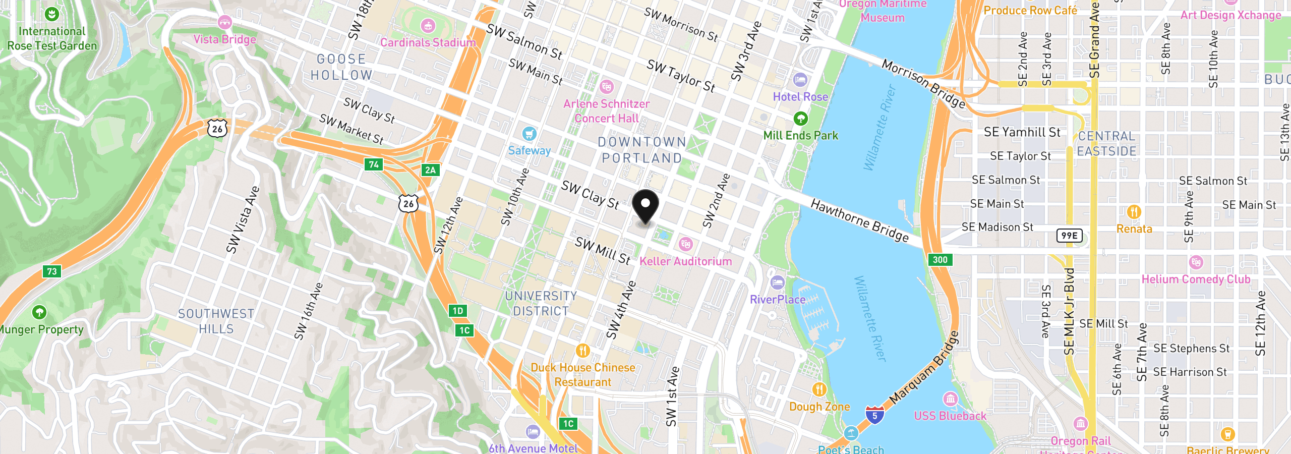 Map showing the location of 1500 SW 5th Ave 2201, Portland, OR 97201