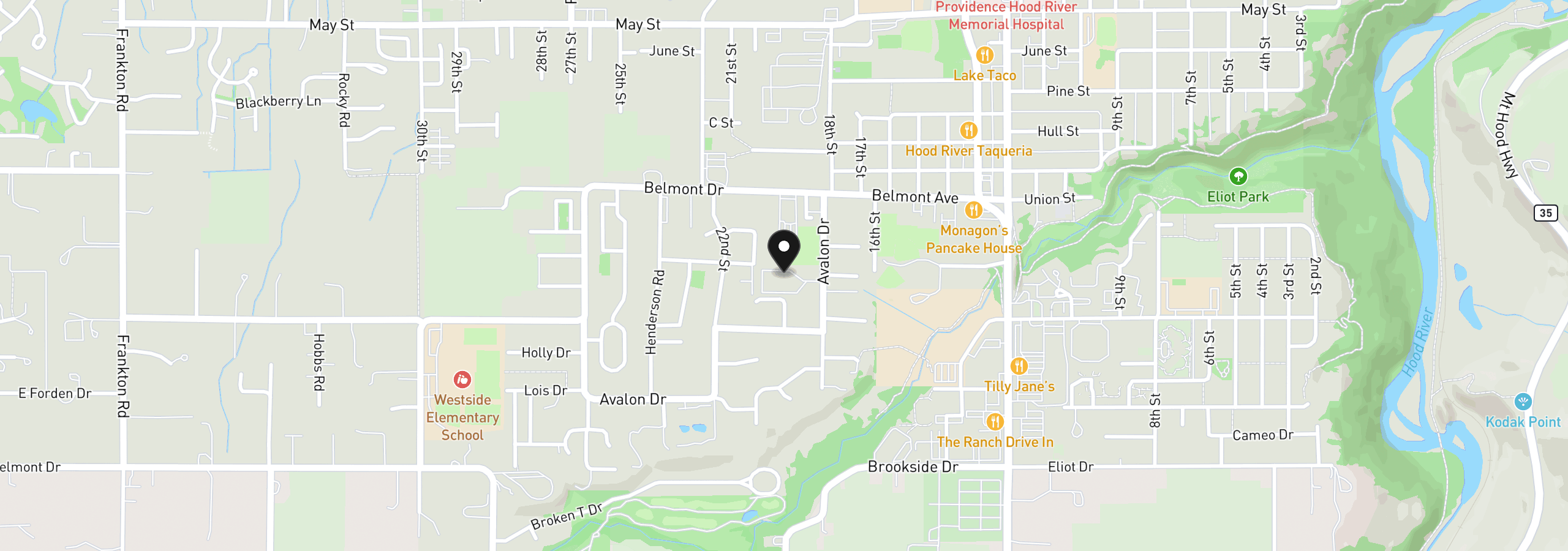Map showing the location of 1706 Avalon Way 38, Hood River, OR 97031