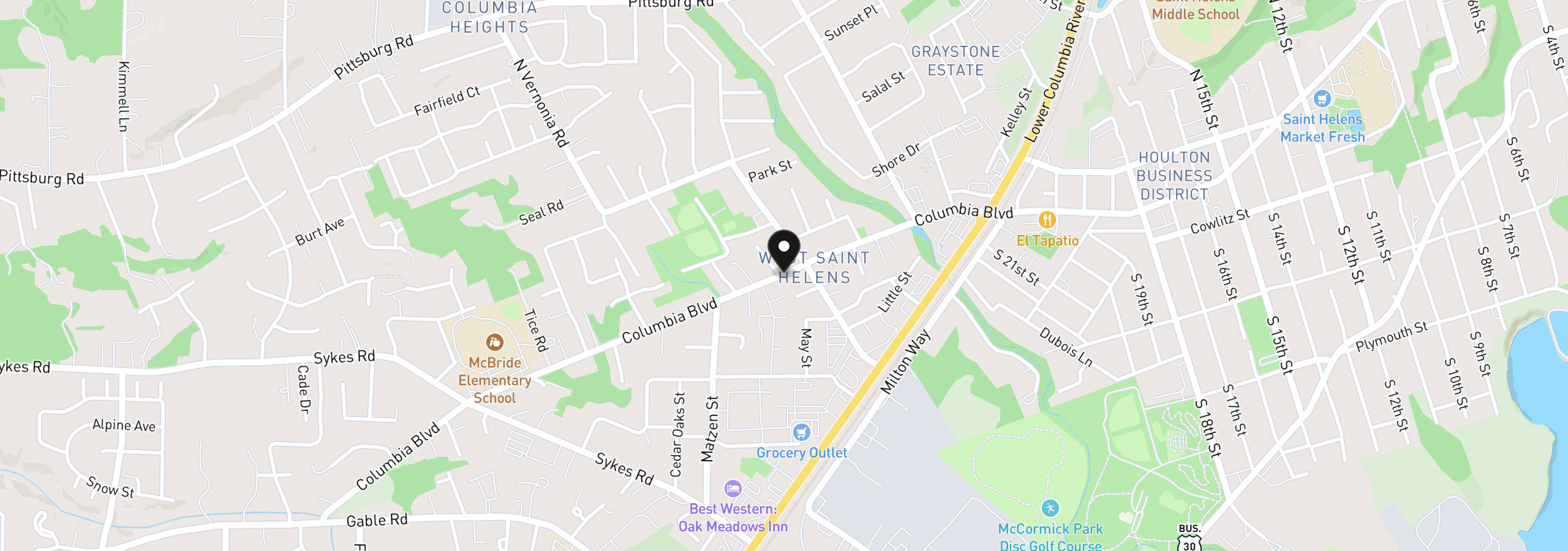 Map showing the location of 280 LeMont St, St. Helens, OR 97051