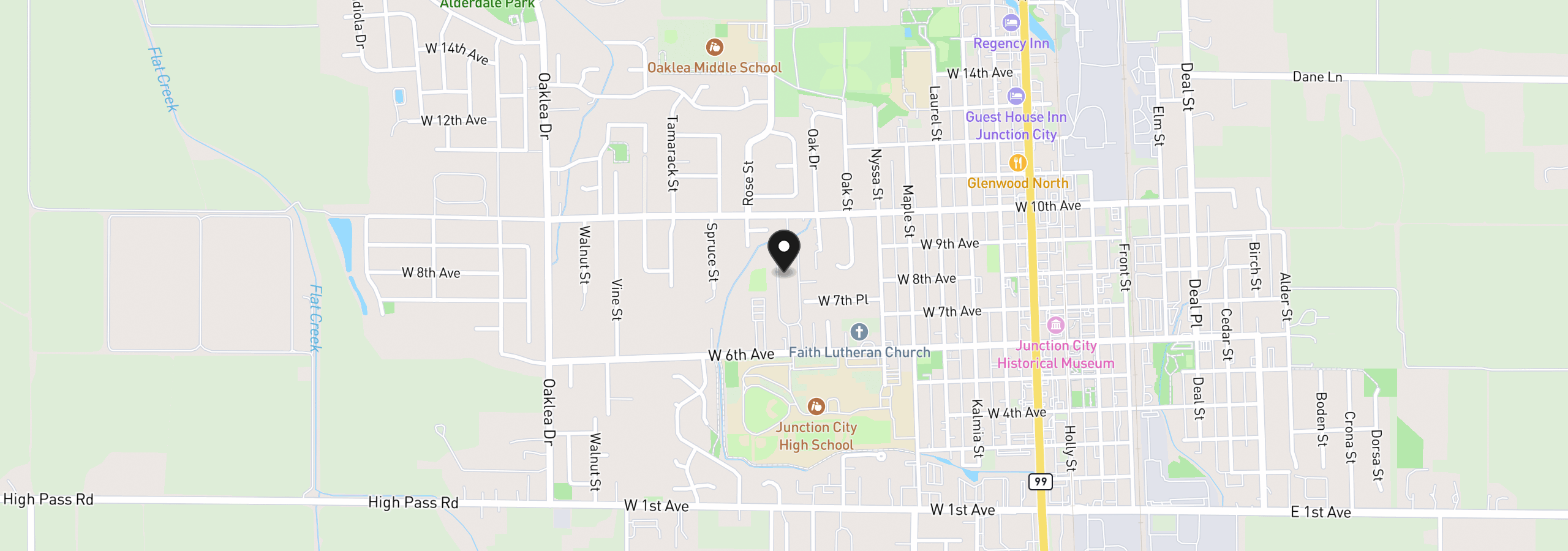 Map showing the location of 1225 W 10th Ave, Junction City, OR 97448