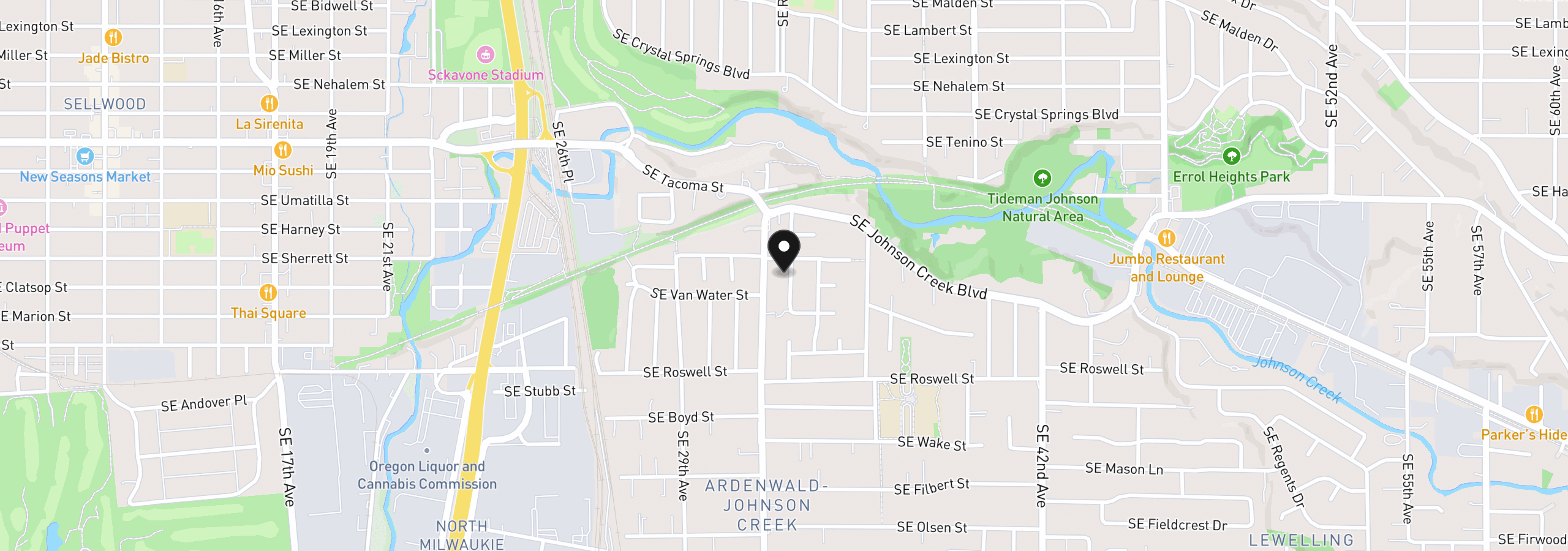 Map showing the location of 8541 SE 33rd Ave, Milwaukie, OR 97222