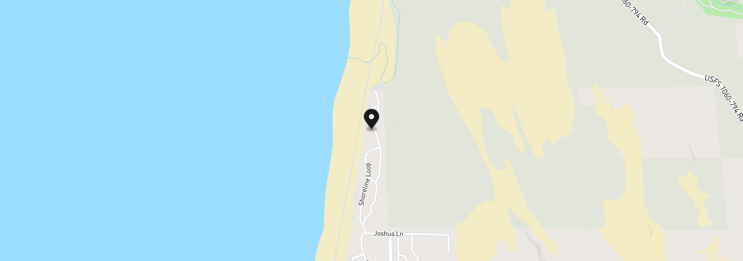 Map showing the location of 88830 Shoreline Dr, Florence, OR 97439