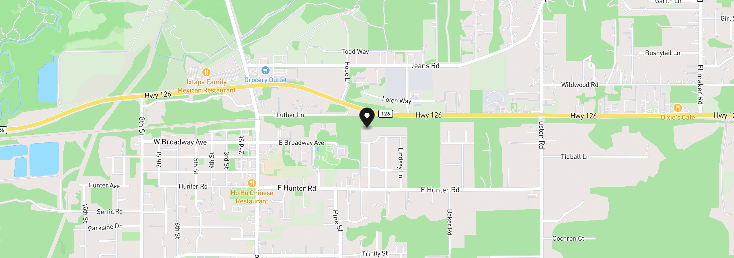 Map showing the location of Jameson Way, Veneta, OR 97487