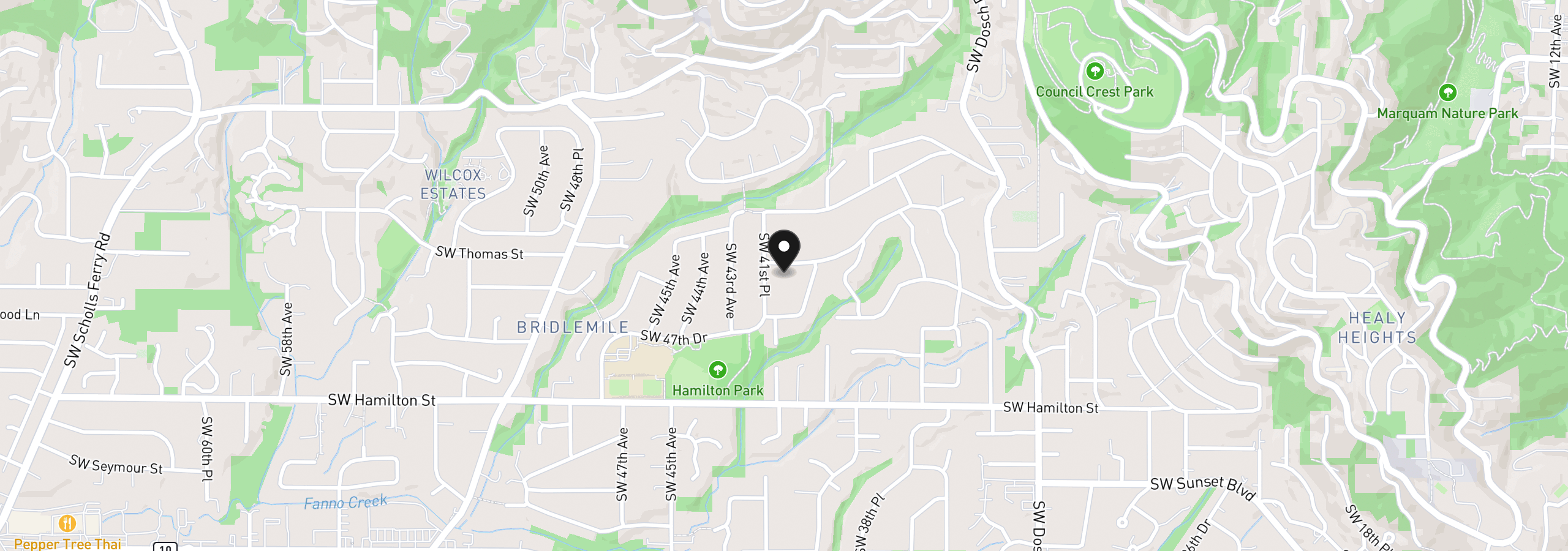 Map showing the location of 4110 SW Jerald Ct, Portland, OR 97221