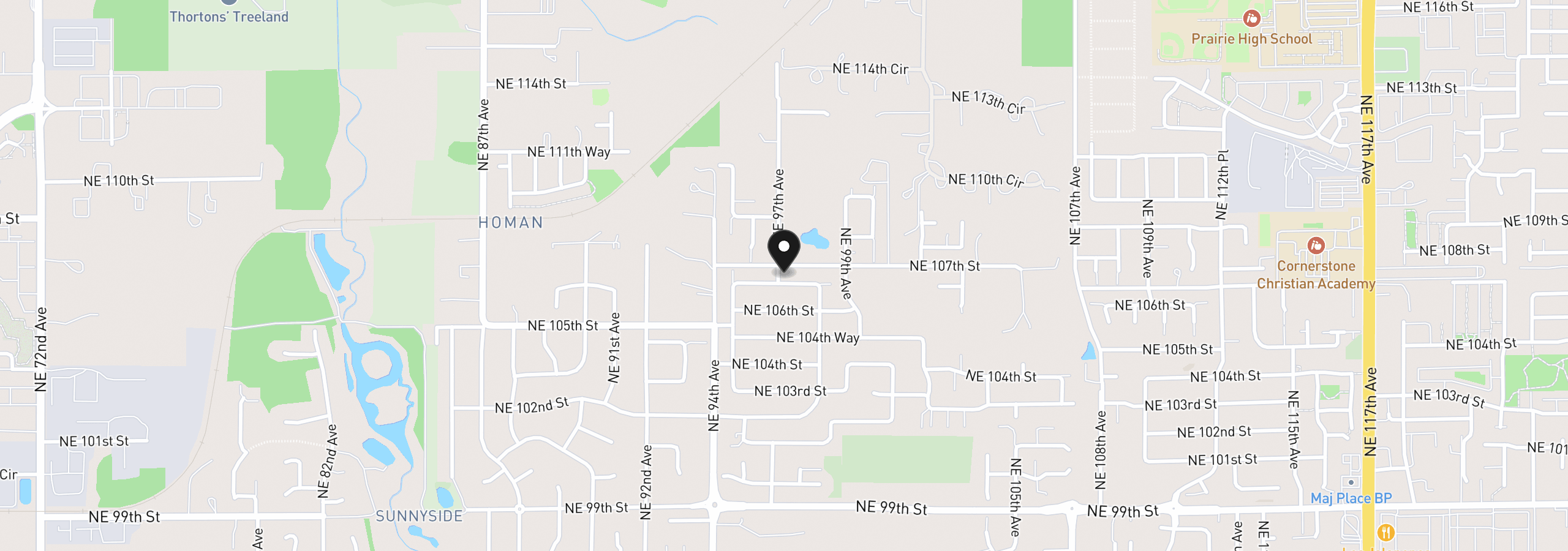 Map showing the location of 9700 NE 106th Way, Vancouver, Wa 98662
