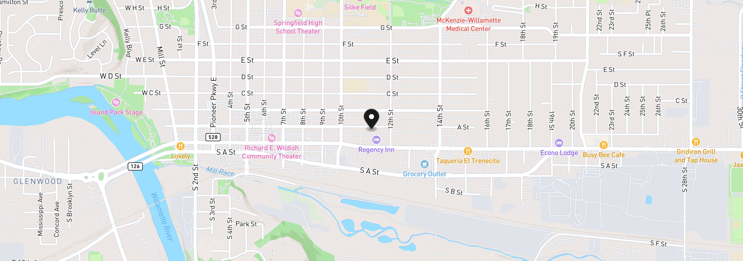 Map showing the location of 1119 A St, Springfield, OR 97477