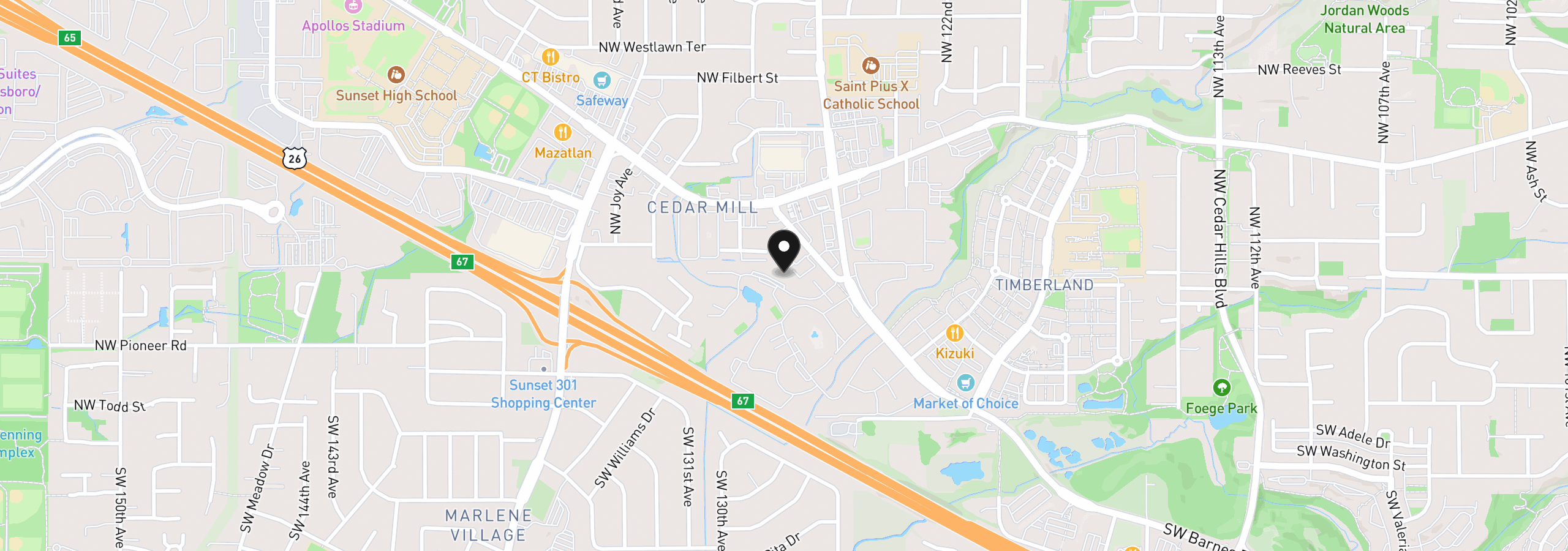 Map showing the location of 12634 NW Barnes Rd 5, Portland, OR 97229
