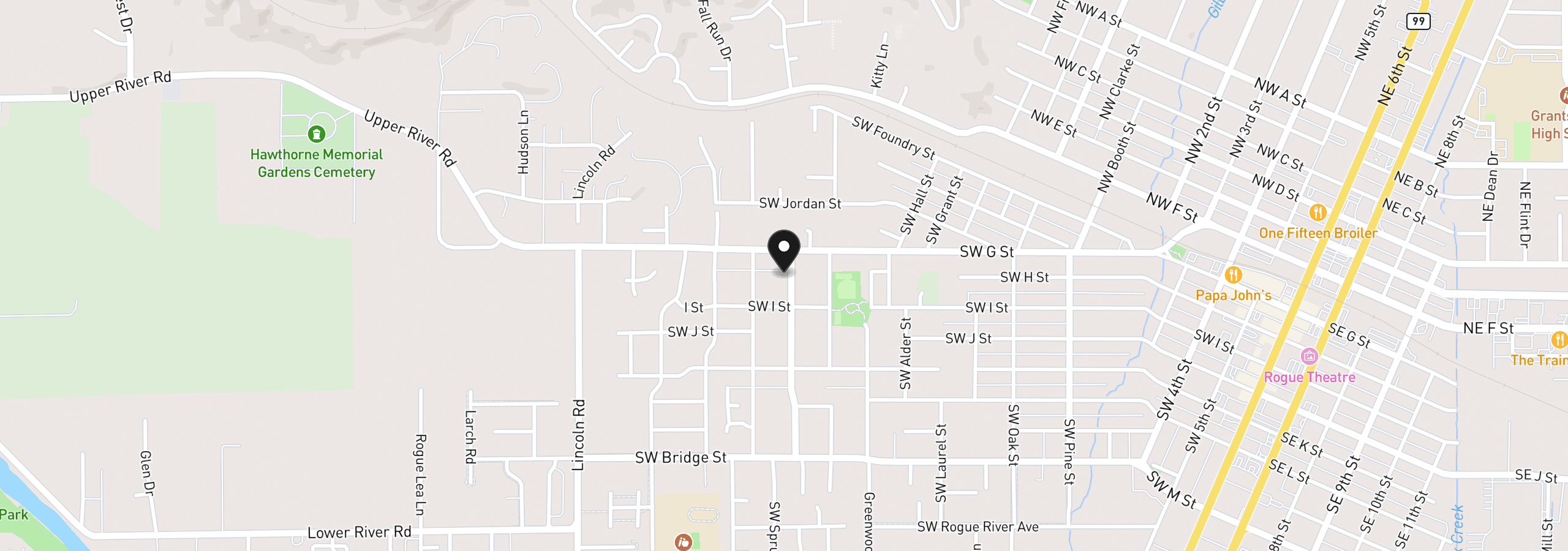 Map showing the location of 218 SW Westholm Ave, Grants Pass, OR 97526