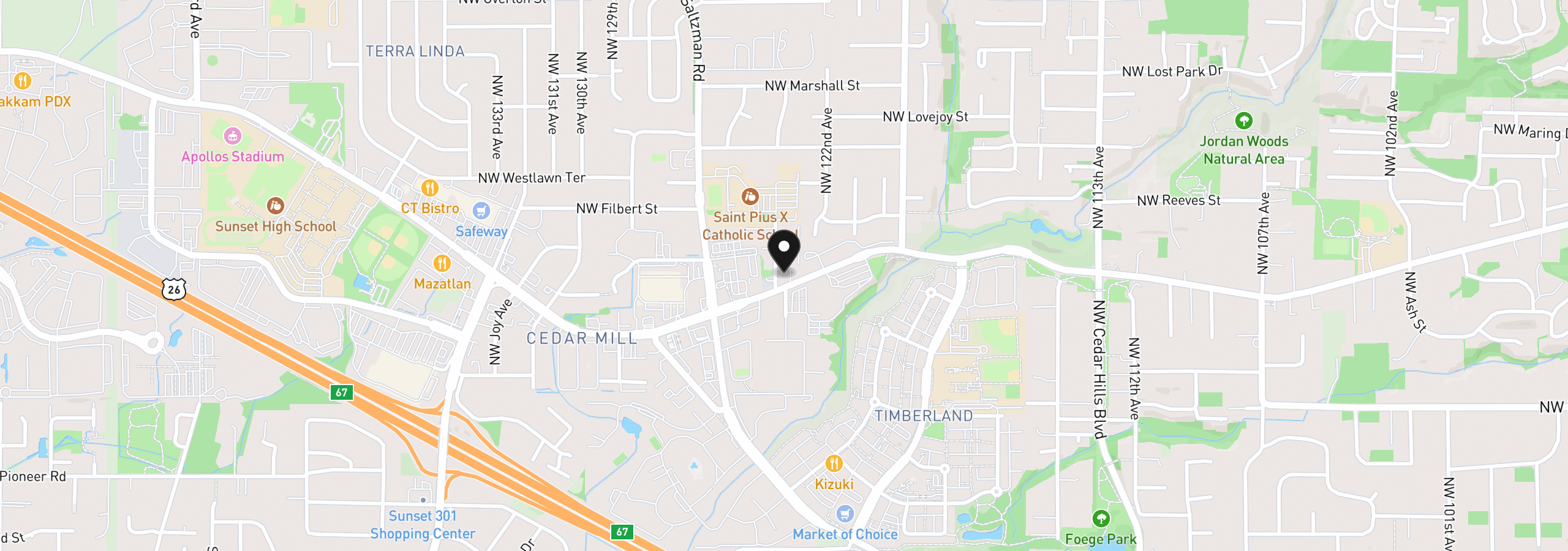 Map showing the location of 12295 NW Cornell Rd, Portland, OR 97229