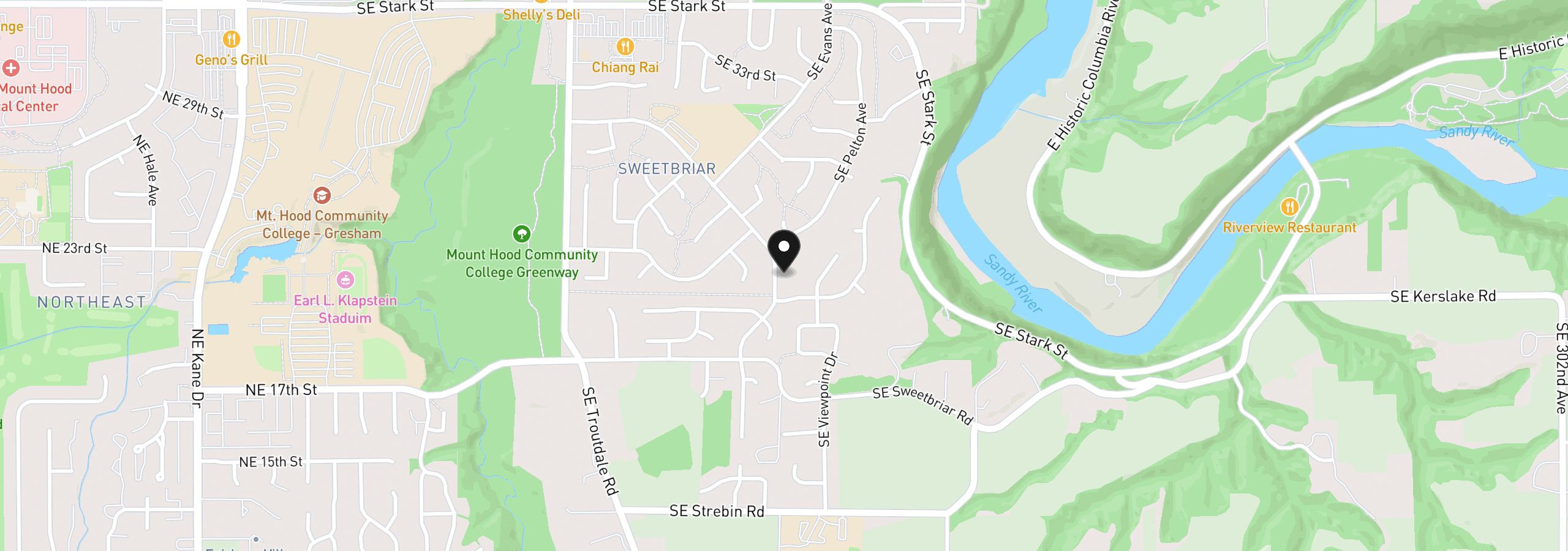 Map showing the location of 1009 SE Sweetbriar Ln, Troutdale, OR 97060