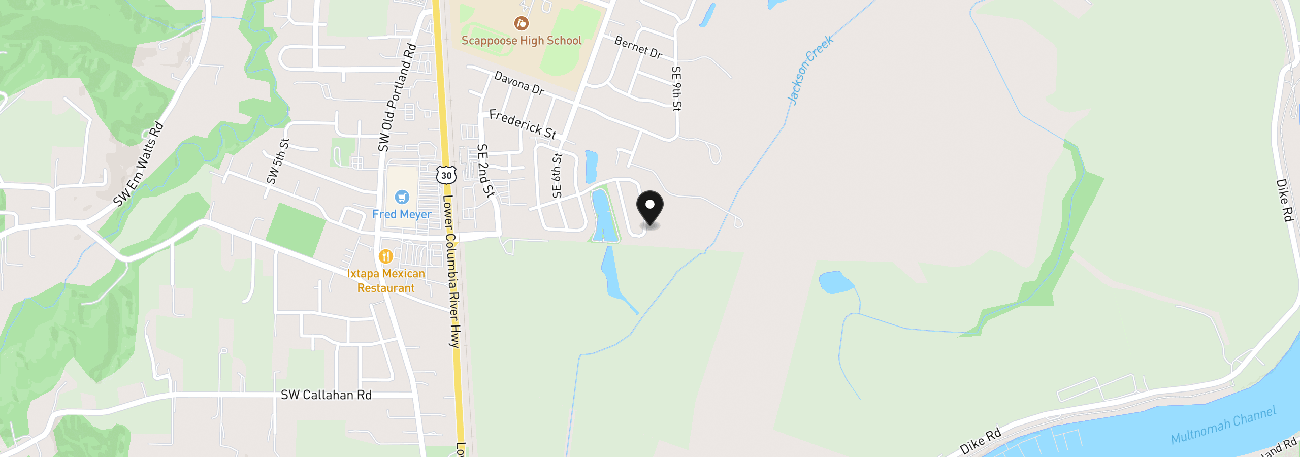Map showing the location of 51374 SE Hoodview Dr, Scappoose, OR 97056
