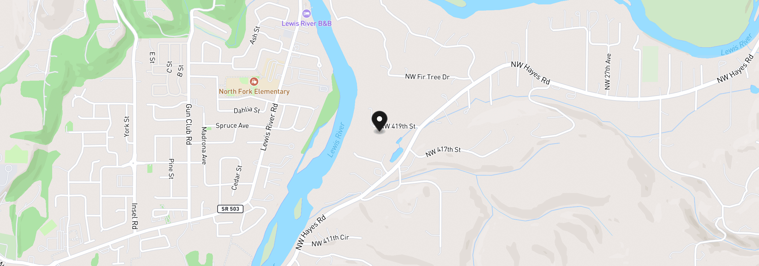 Map showing the location of 4311 NW 419th St, Woodland, Wa 98674