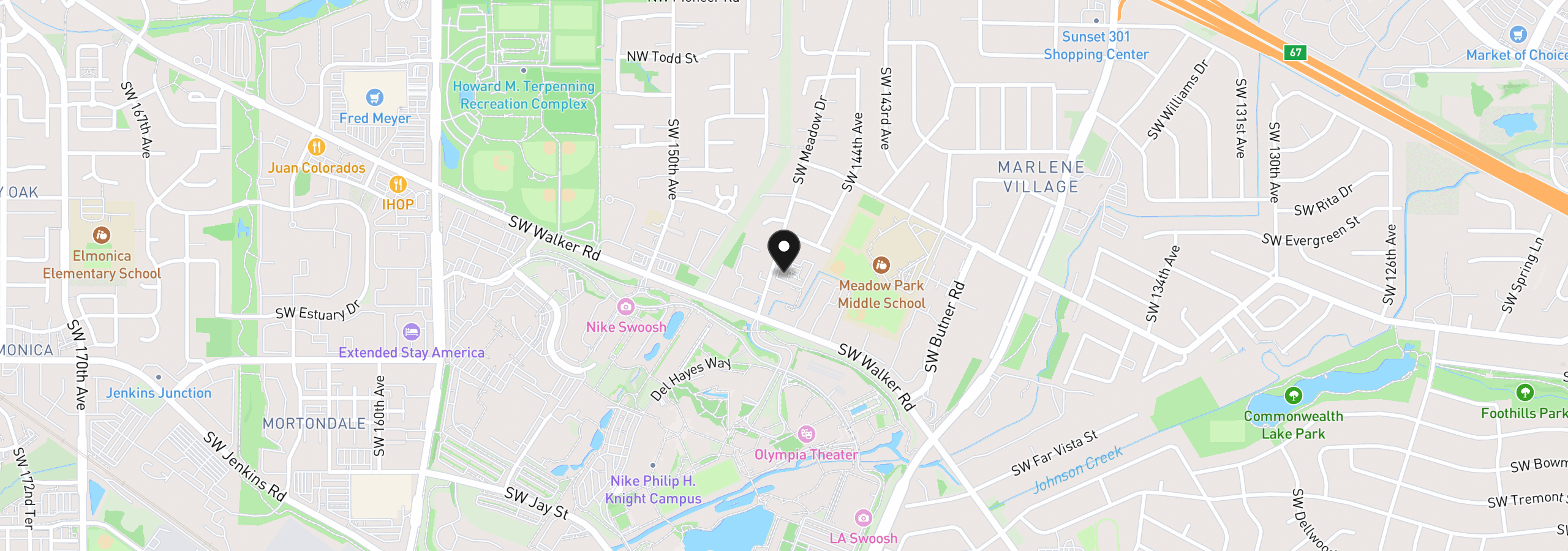 Map showing the location of 650 SW Meadow Dr, Beaverton, OR 97006