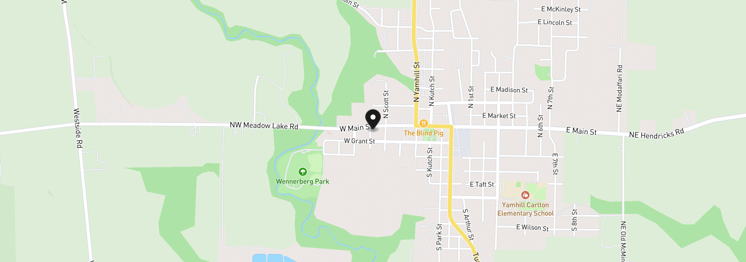 Map showing the location of 648 W Main St, Carlton, OR 97111
