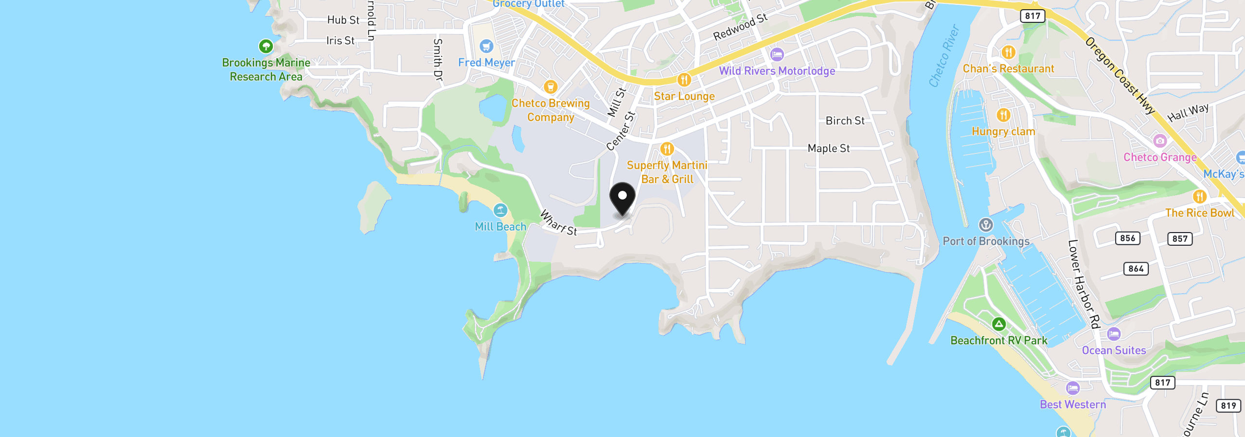 Map showing the location of King St 2801, Brookings, OR 97415