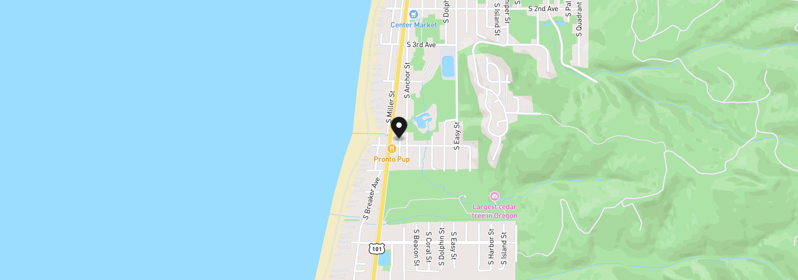 Map showing the location of 549 Front St, Rockaway Beach, OR 97136