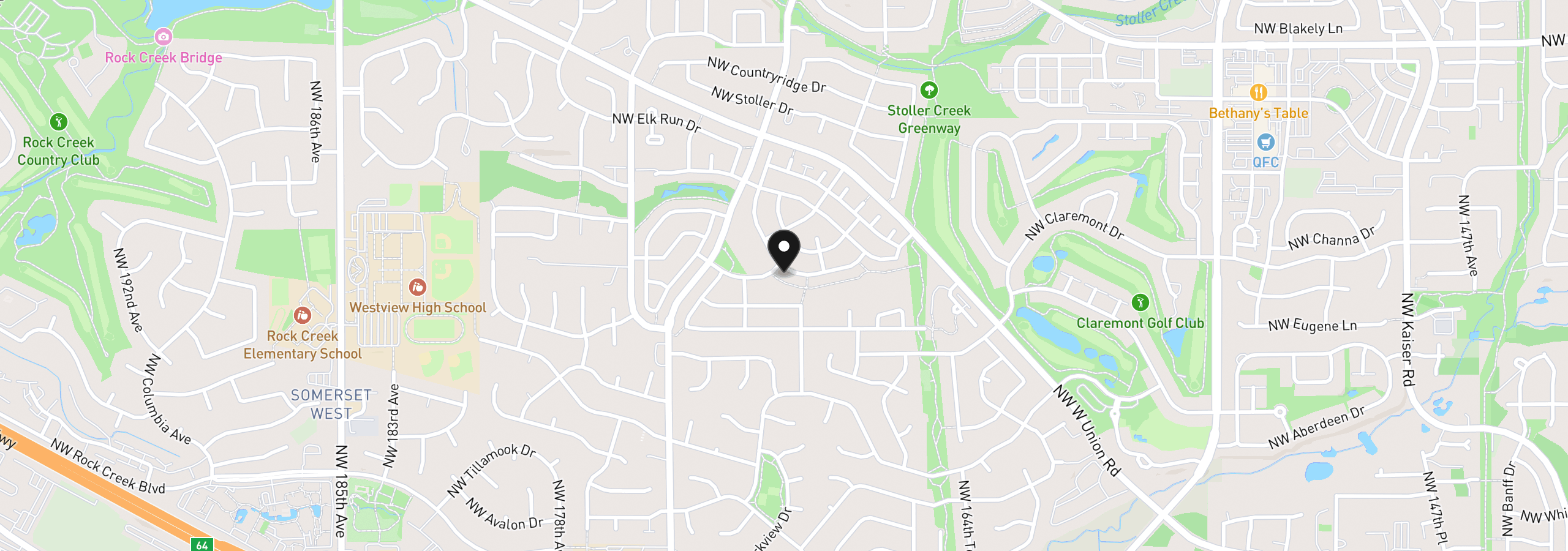 Map showing the location of 16784 NW Arizona Dr, Beaverton, OR 97006