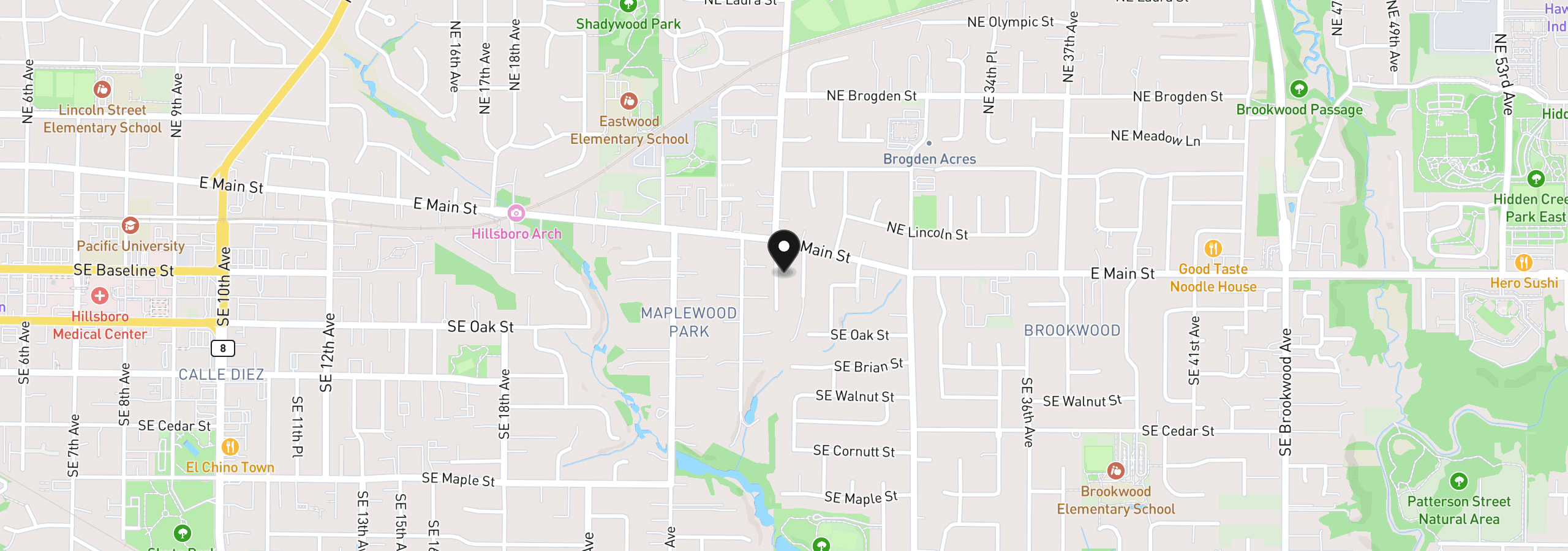 Map showing the location of 220 SE 28th Ave, Hillsboro, OR 97123