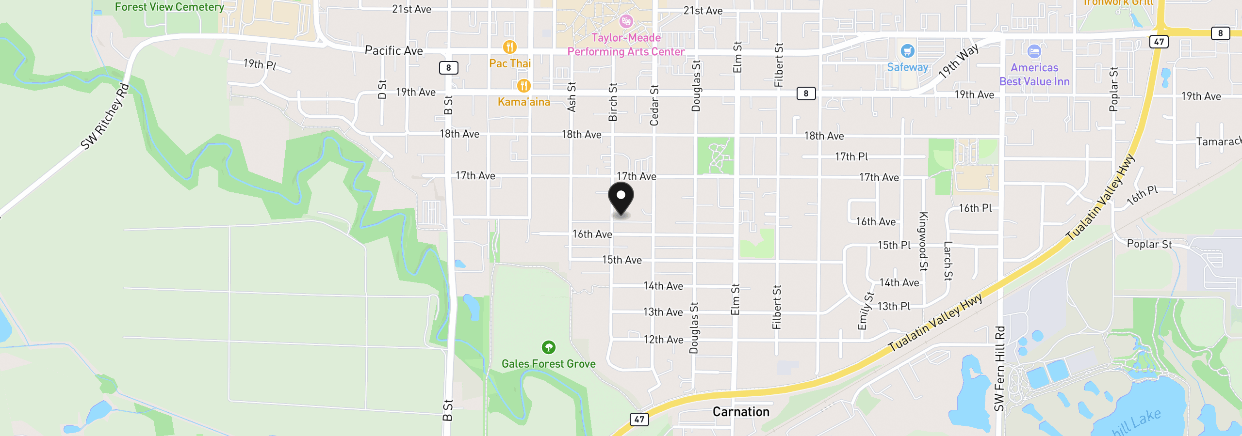 Map showing the location of 1617 Birch St, Forest Grove, OR 97116