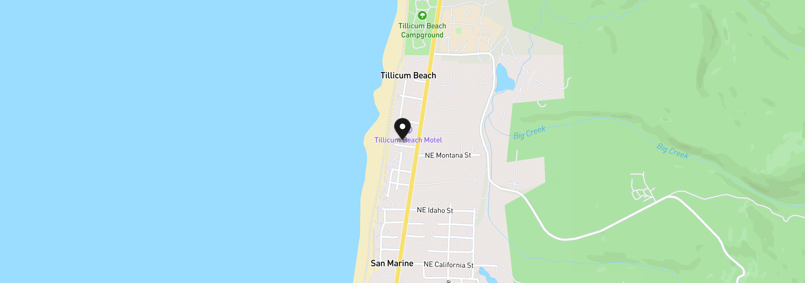 Map showing the location of 121 NW Texas St, Yachats, OR 97498