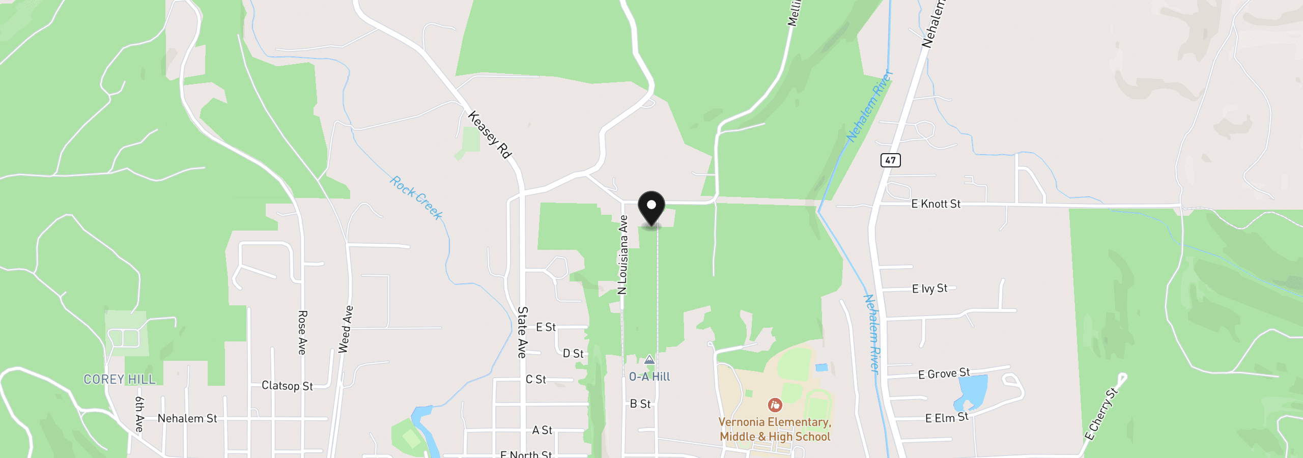 Map showing the location of 298 E I St, Vernonia, OR 97064