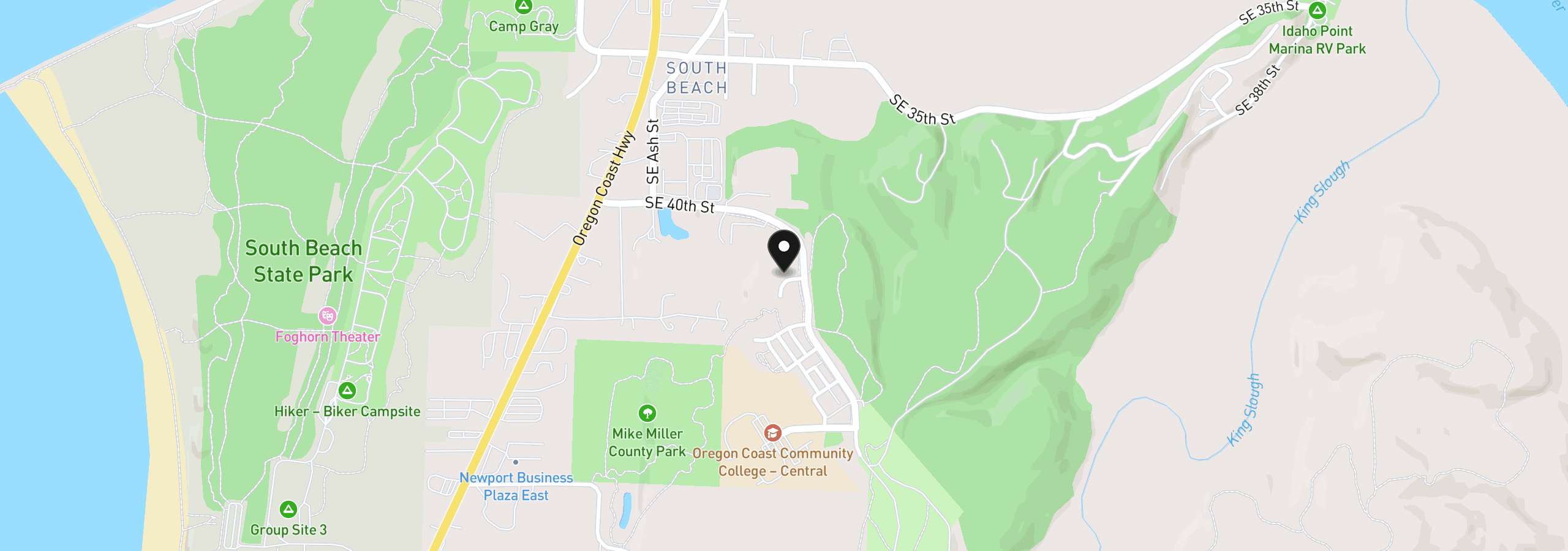 Map showing the location of 713 SE 42nd Pl, Newport, OR 97366