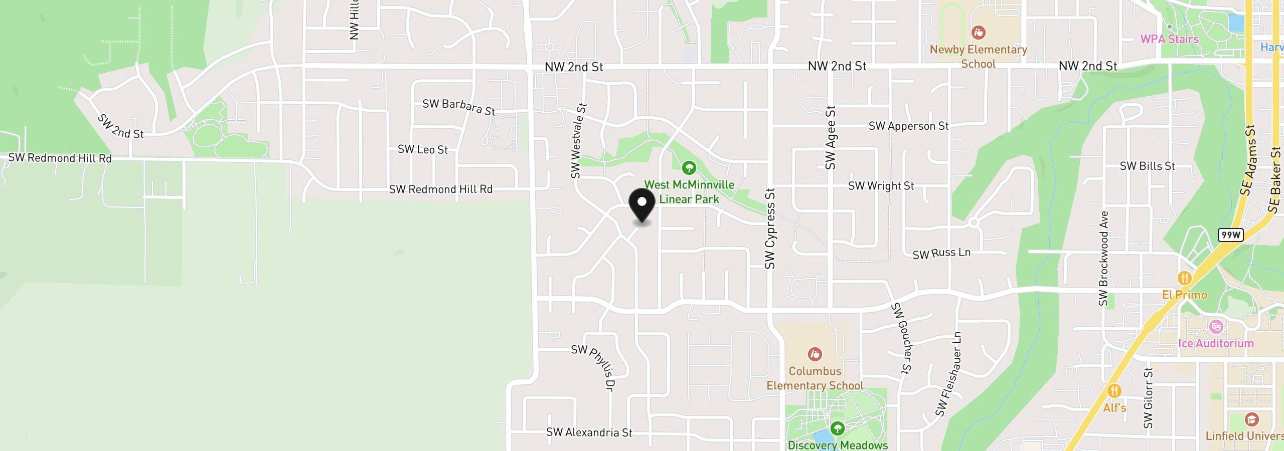 Map showing the location of 1941 SW Westvale Ct, McMinnville, OR 97128