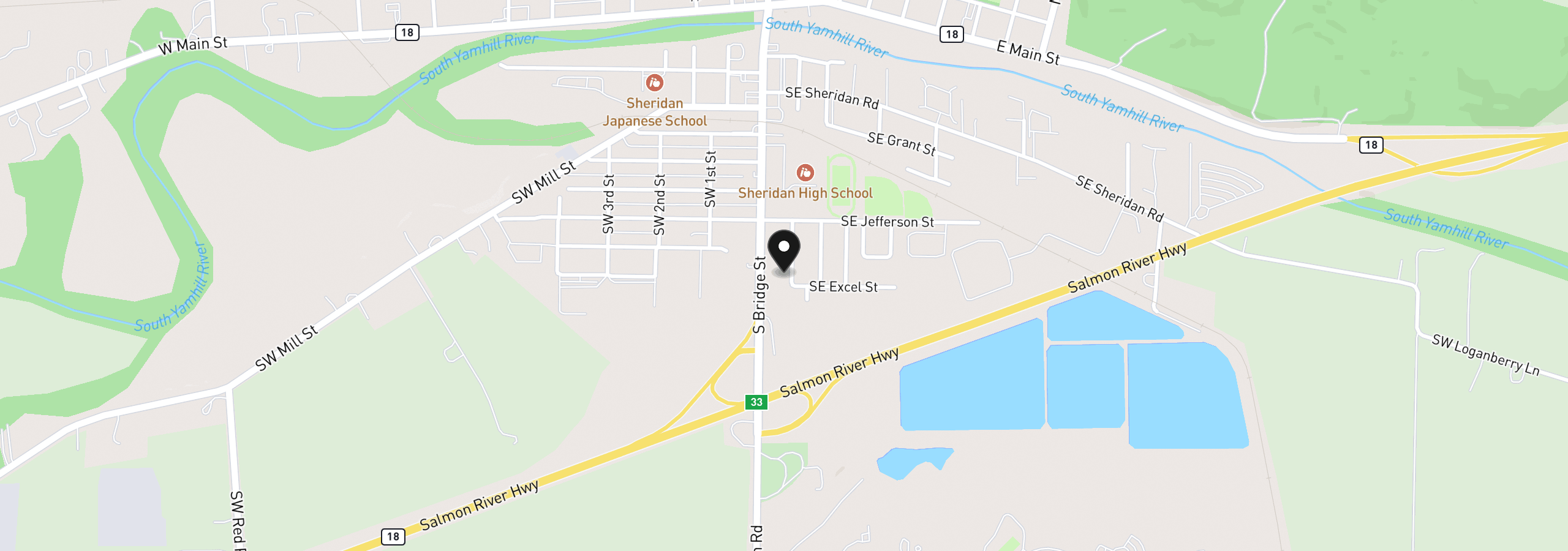 Map showing the location of 760 SE Justin St, Sheridan, OR 97378
