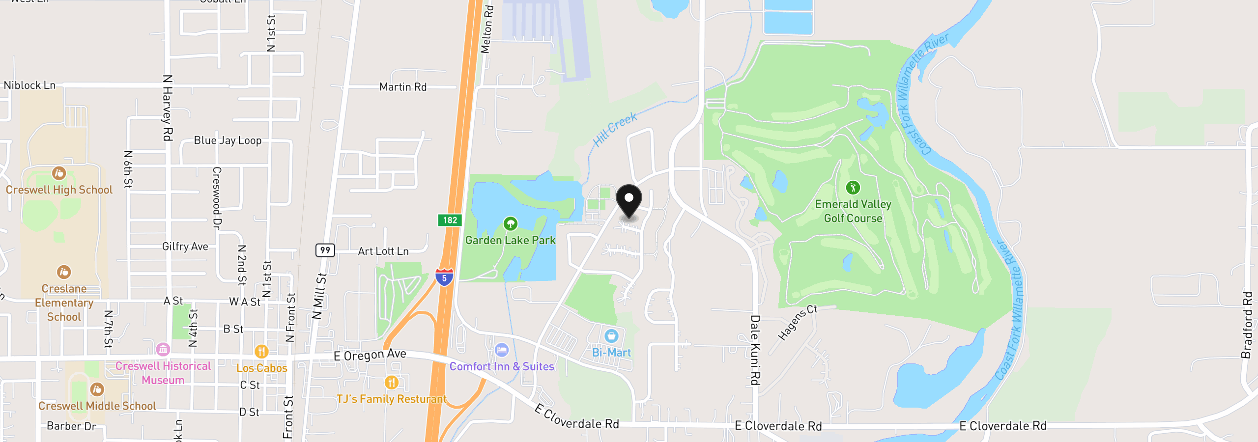 Map showing the location of 1234 Augusta Ct, Creswell, OR 97426