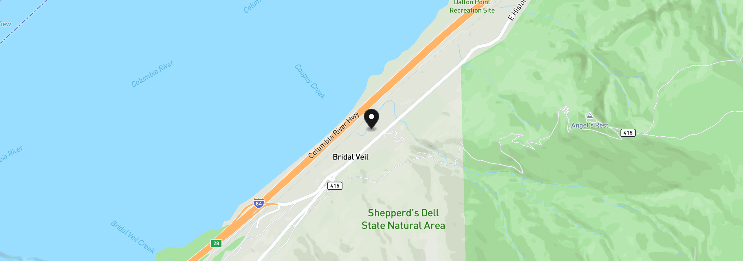 Map showing the location of 48025 E Historic Columbia Ri Hwy, Corbett, OR 97019