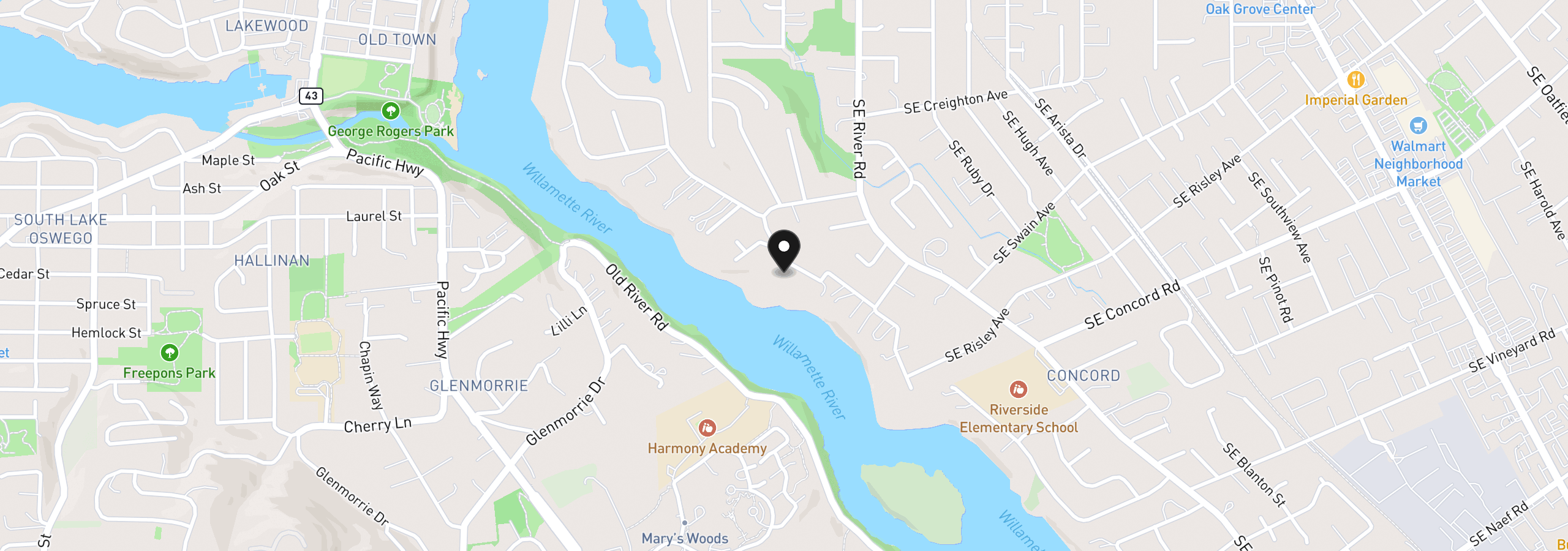 Map showing the location of 16323 SE River Forest Pl, Milwaukie, OR 97267