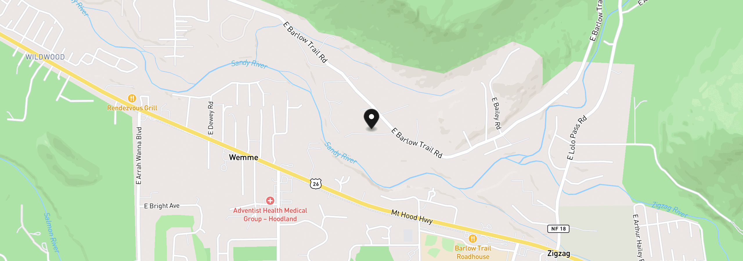 Map showing the location of 68924 E Barlow Trail Rd, Rhododendron, OR 97049