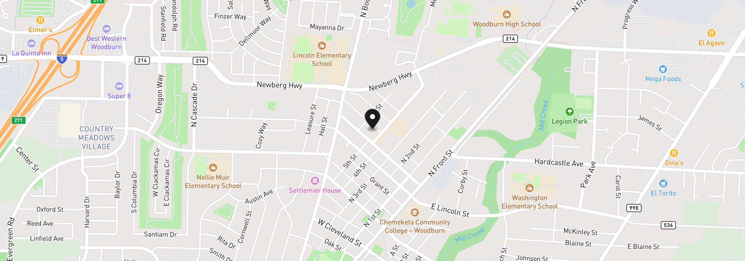 Map showing the location of 624 Church St, Woodburn, OR 97071
